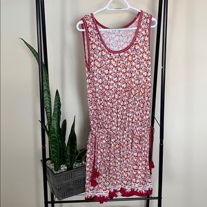 SOPHIE MAX red floral side tassel sleeveless dress